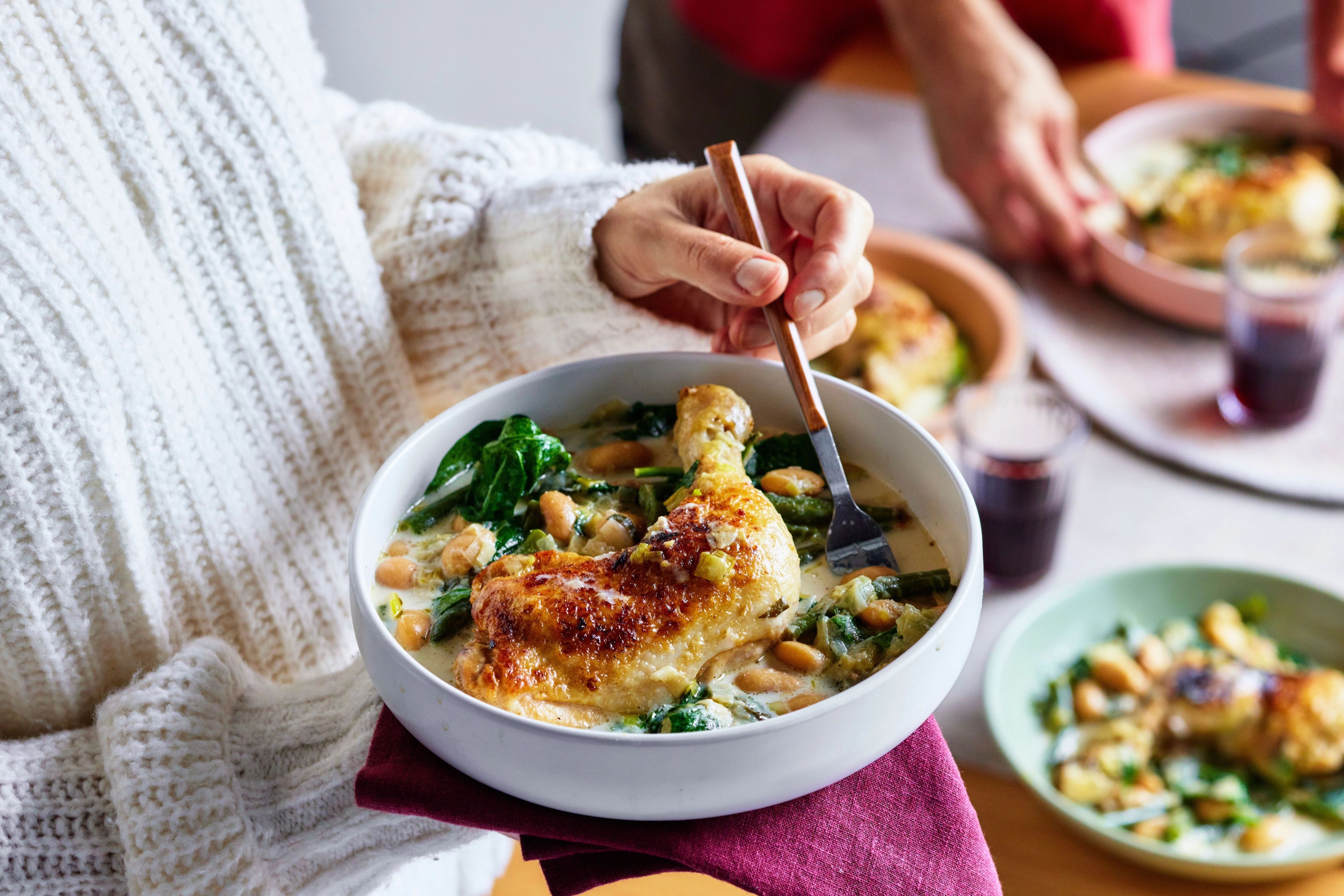 Braised Rosemary and Leek Chicken with Greens